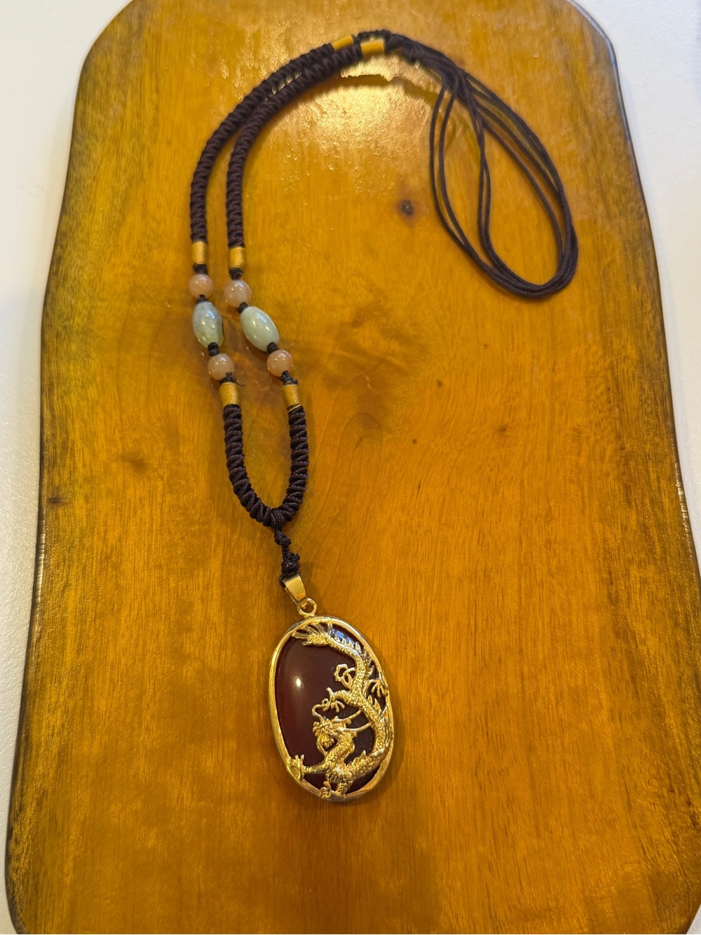 Red Agate and Gold Dragon Pendant